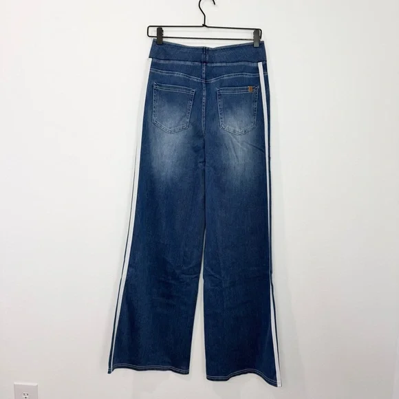 NWOT Halara Flex High Waisted Stripe Wide Leg Flowy Washed Casual Jeans Pockets - Picture 4 of 8